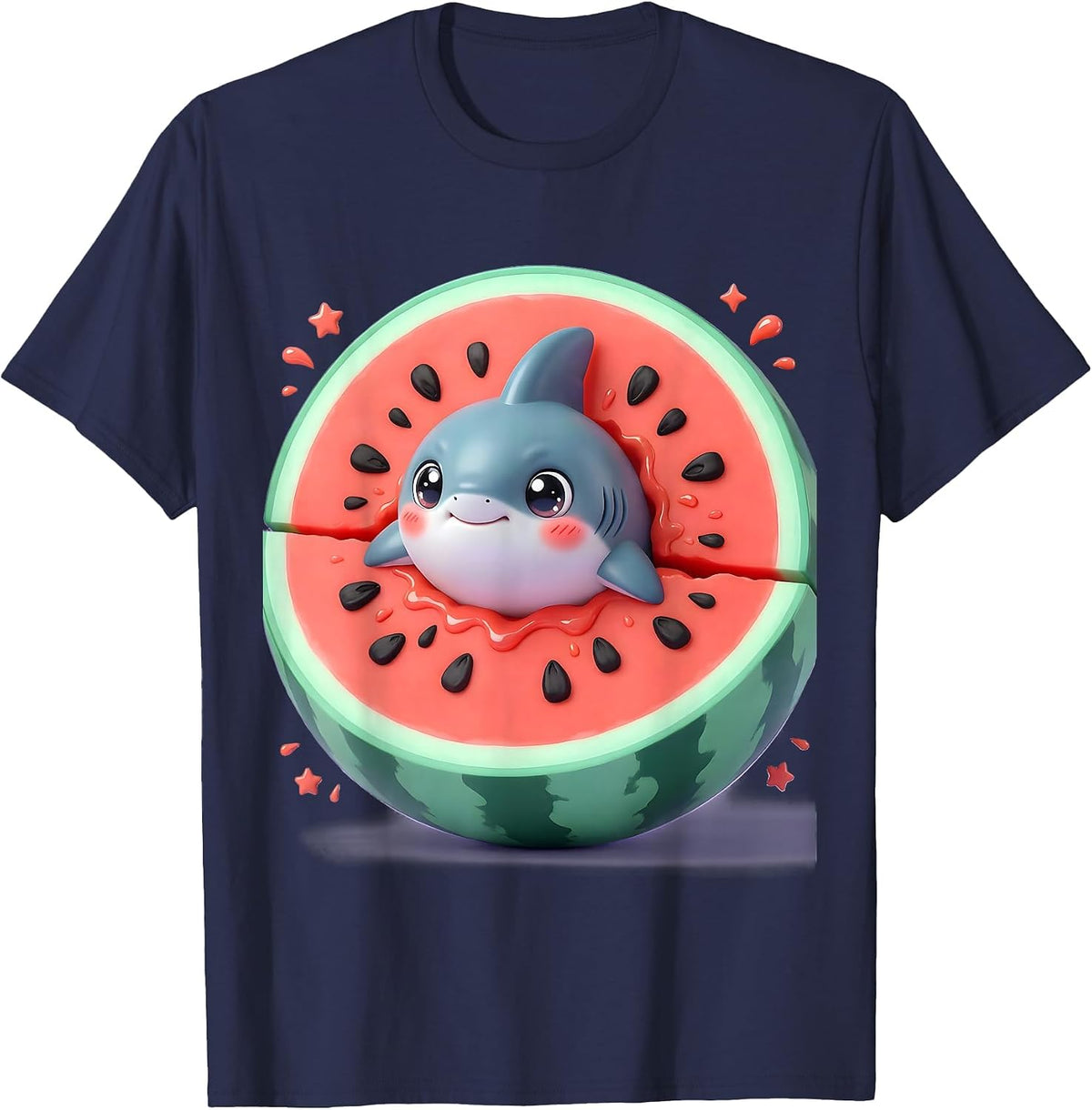 Men's Watermelon Shark Fin Graphic Tee T-Shirt - Navy Blue