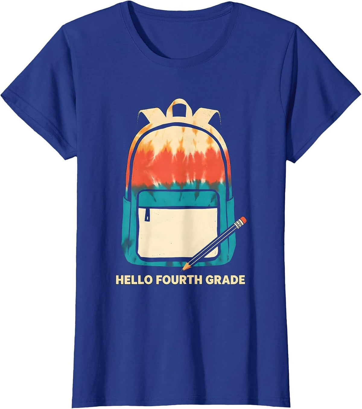 Women's Hello Fourth Grade Tie Dye Back To School Screenprint T-Shirt - Royal Blue