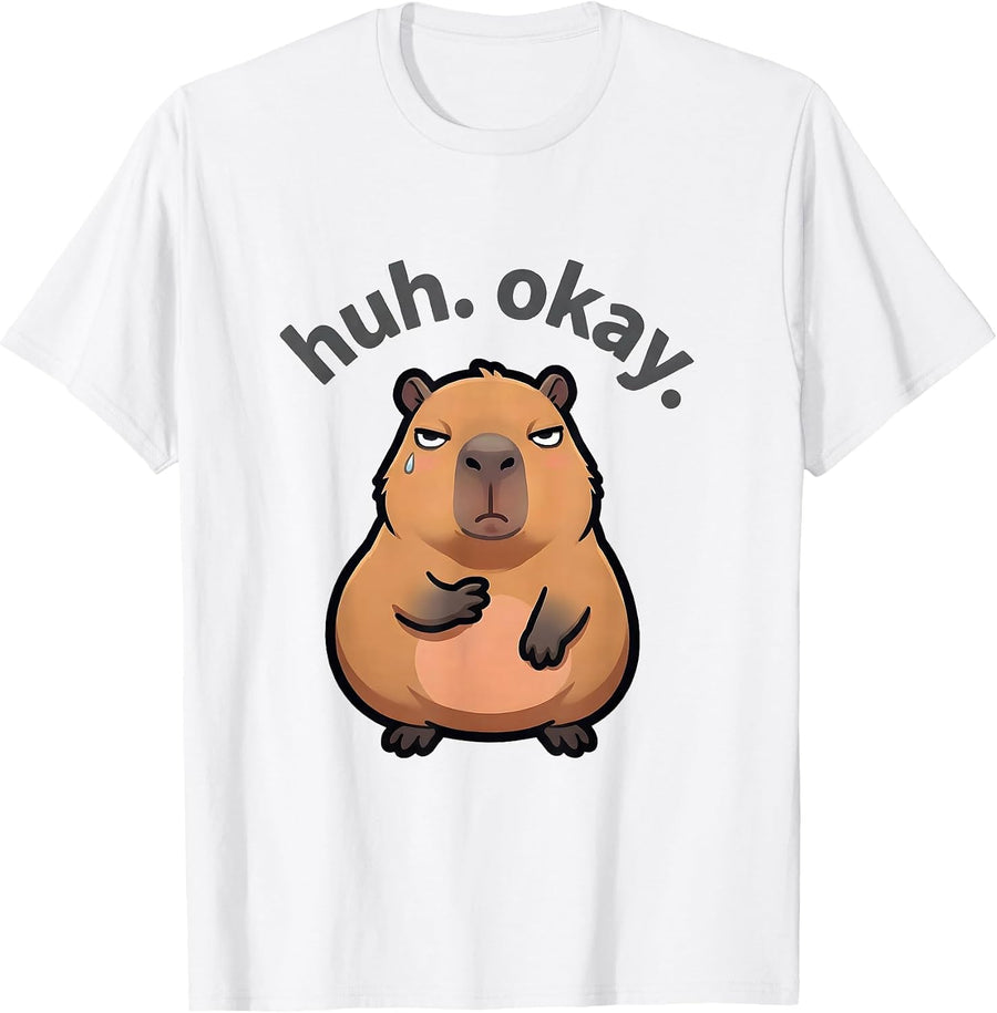 Men's huh. okay. Kawaii Capybara Cartoon Anime Meme Humor T-Shirt - White