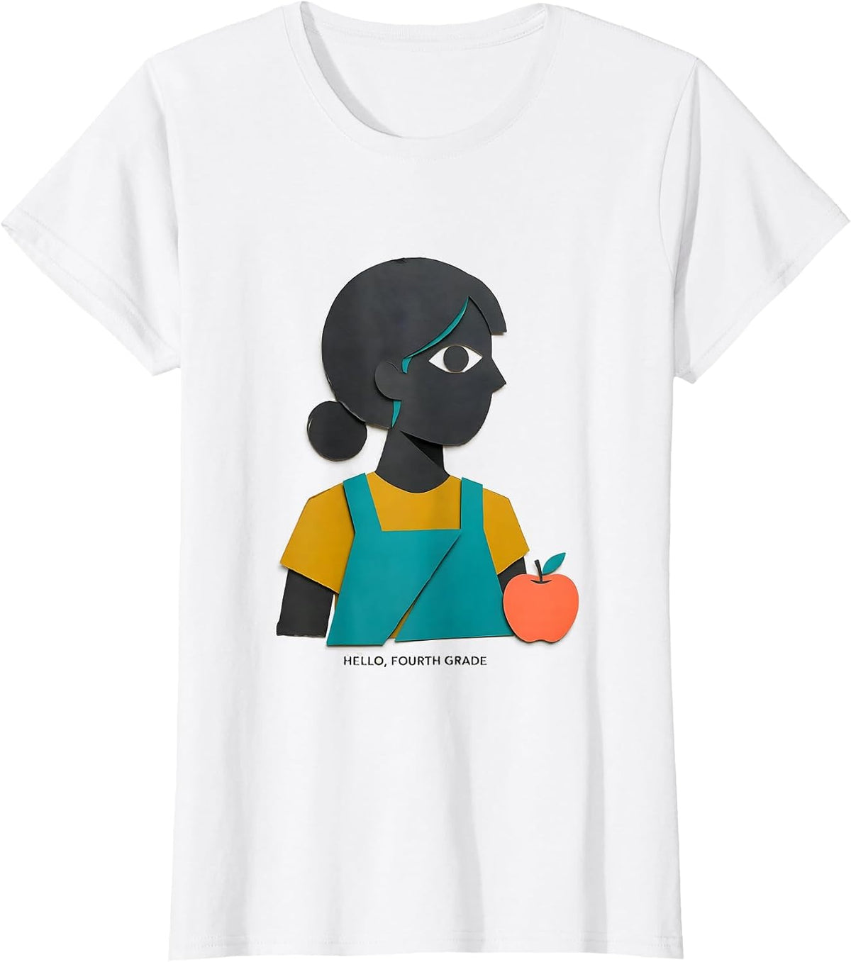 Women's Hello, Fourth Grade Midcentury Modern Back To School Girl T-Shirt - White