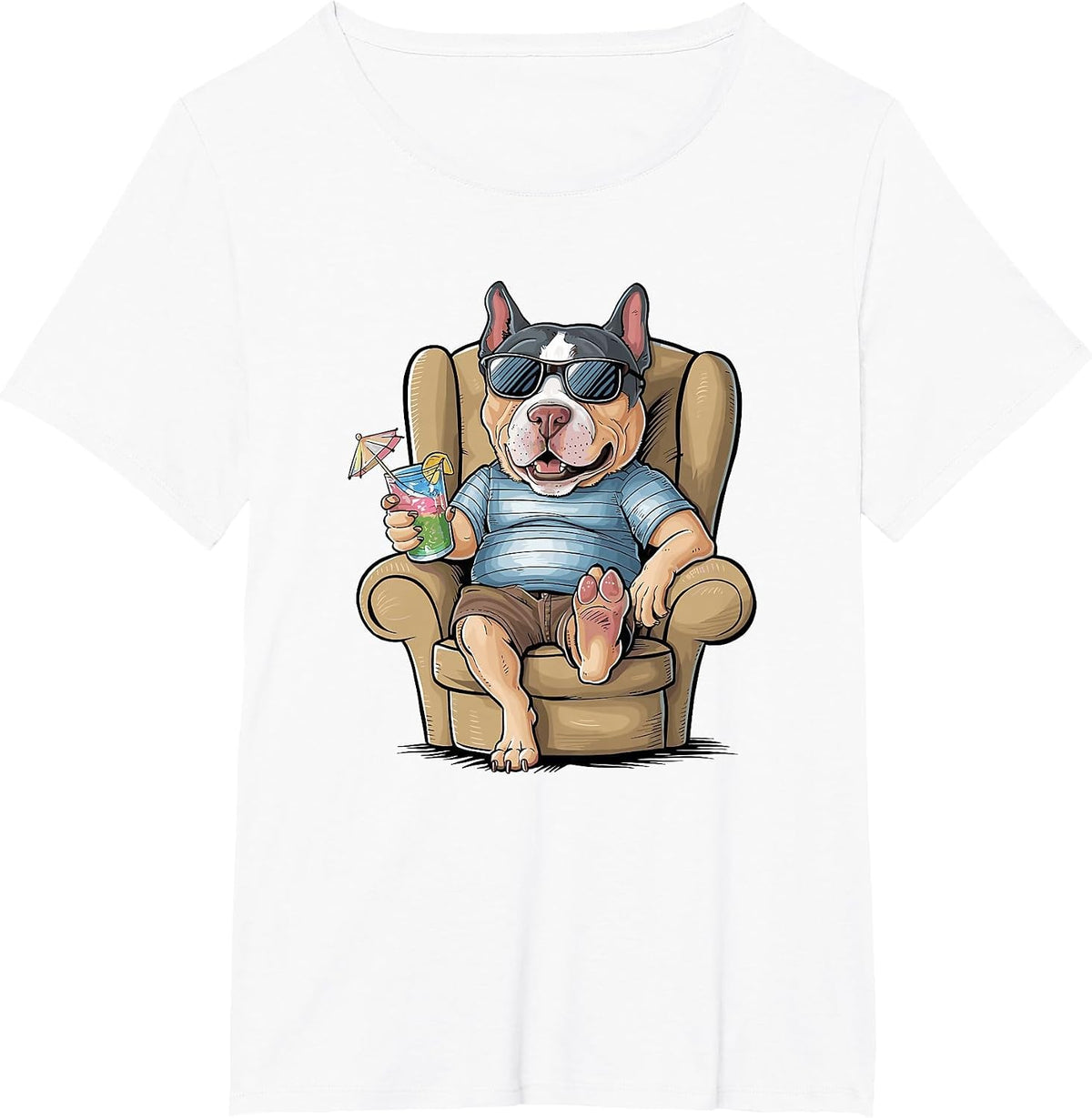 Chilling American Pit Bull Terrier Drinking Pittie APBT T-Shirt - White