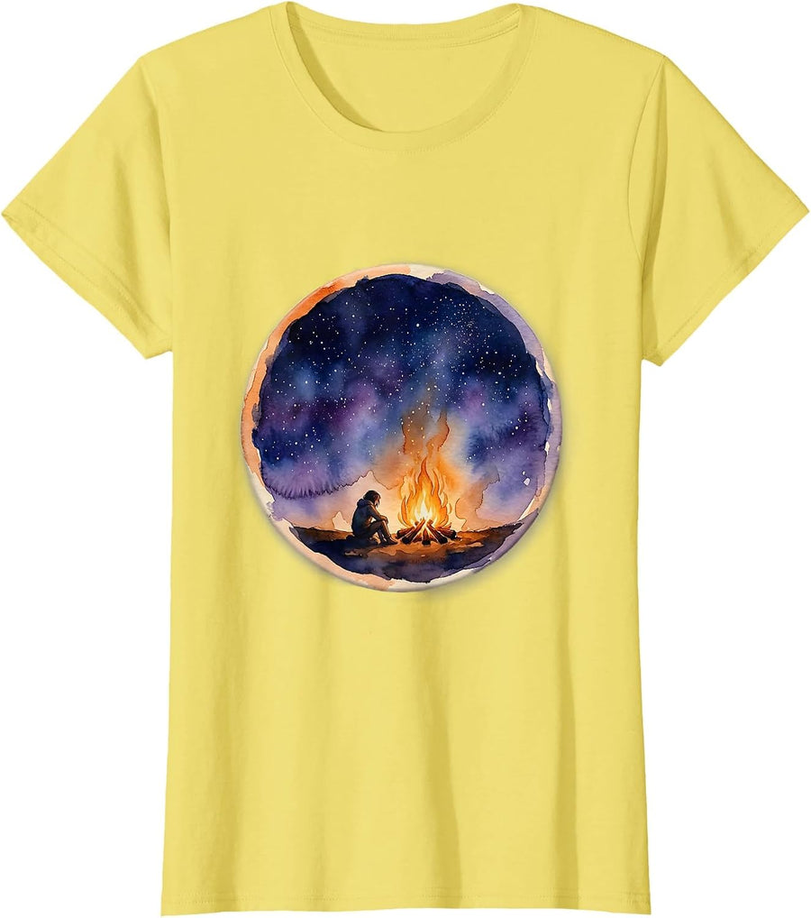 Women's 988 Suicide Prevention Campfire Stars Lone Figure T-Shirt - Lemon Yellow