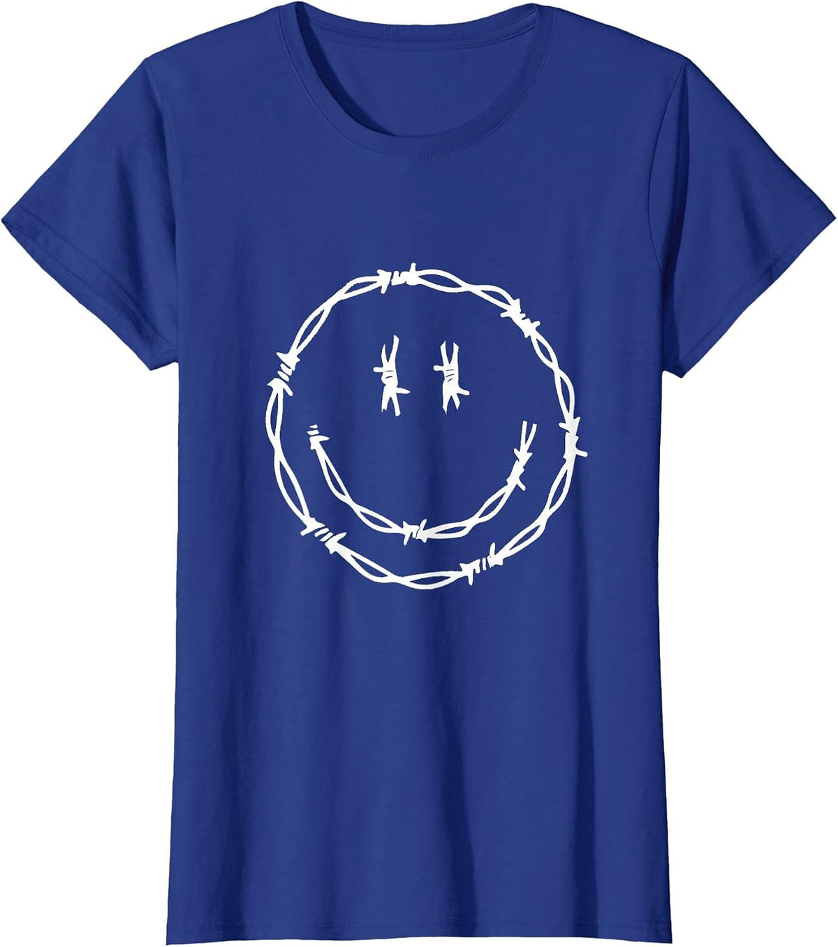 2000s Alternative Fashion - Y2k Goth Grunge Barbwire Smile T-Shirt - Royal Blue