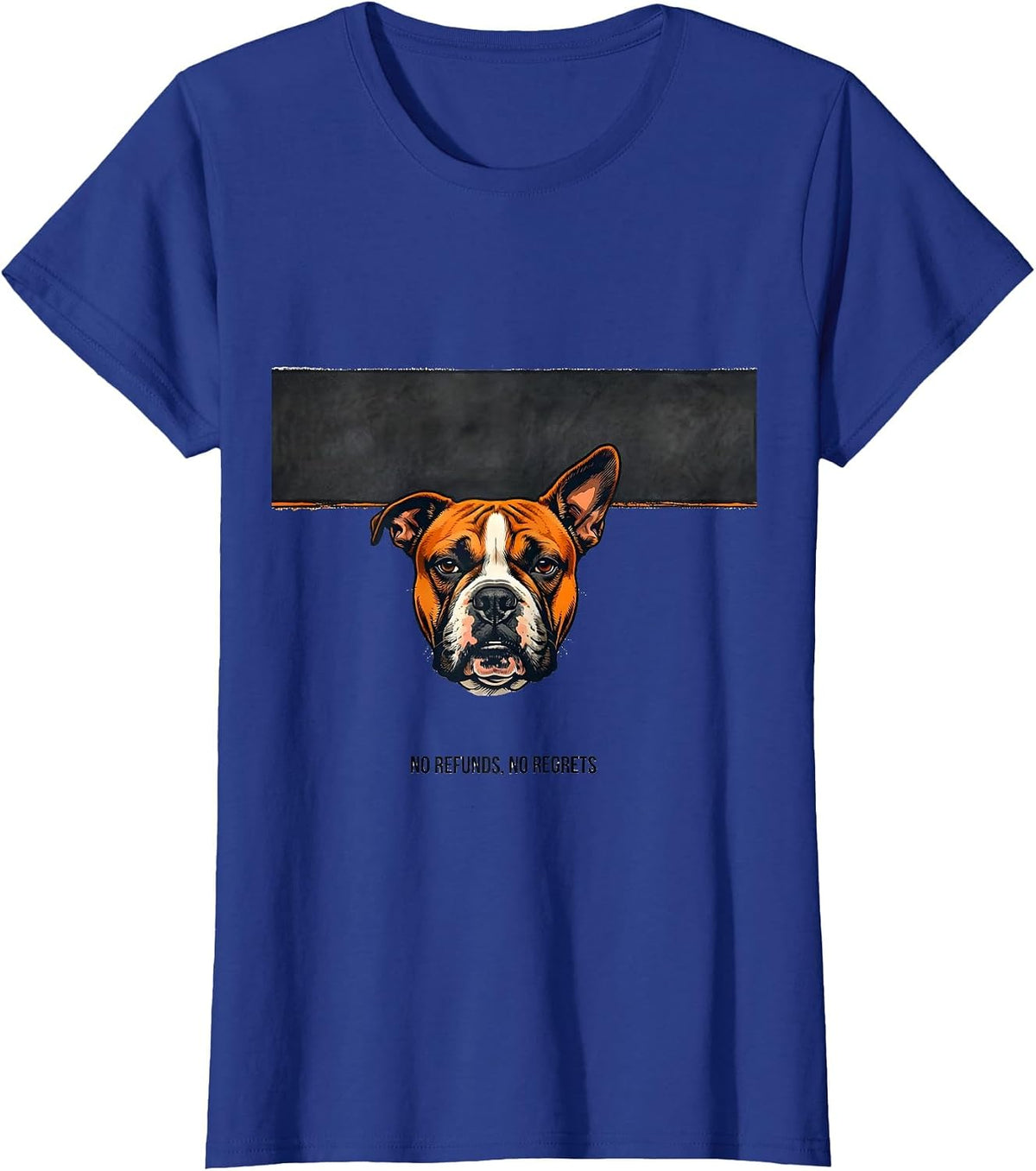 Women's No Refunds, No Regrets Playful Bull Terrier Dog Pocket T-Shirt - Royal Blue