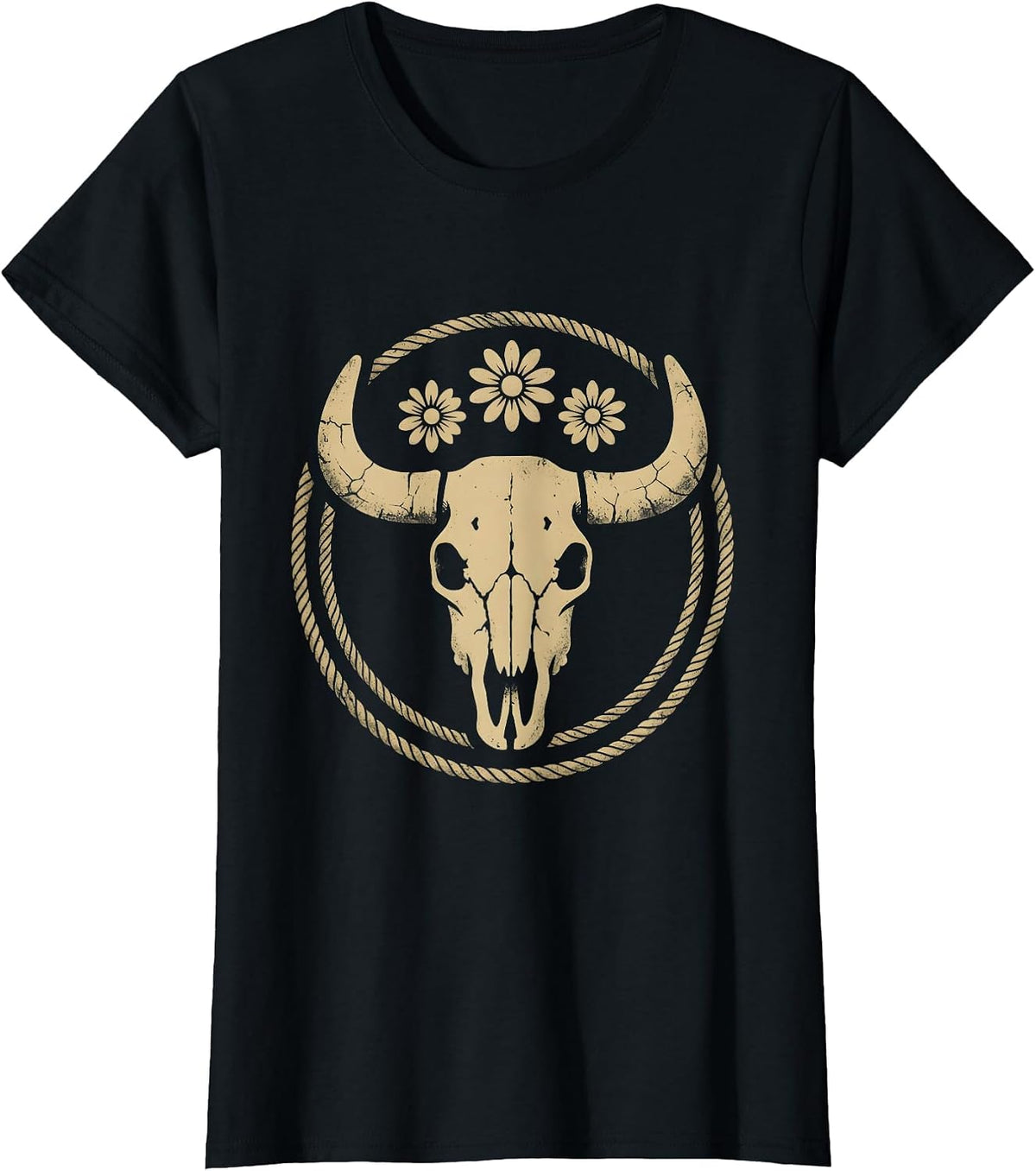 Cowgirl Roping Steer at Full Gallop Western Art T-Shirt - Black
