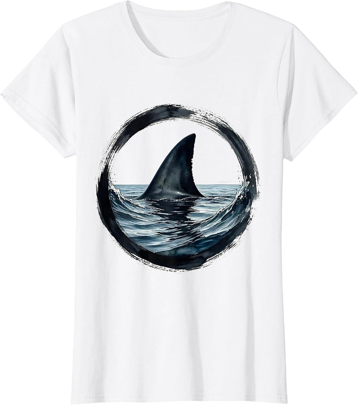 Women's Shark Fin Glassy Ocean Wave Surf Design T-Shirt - White