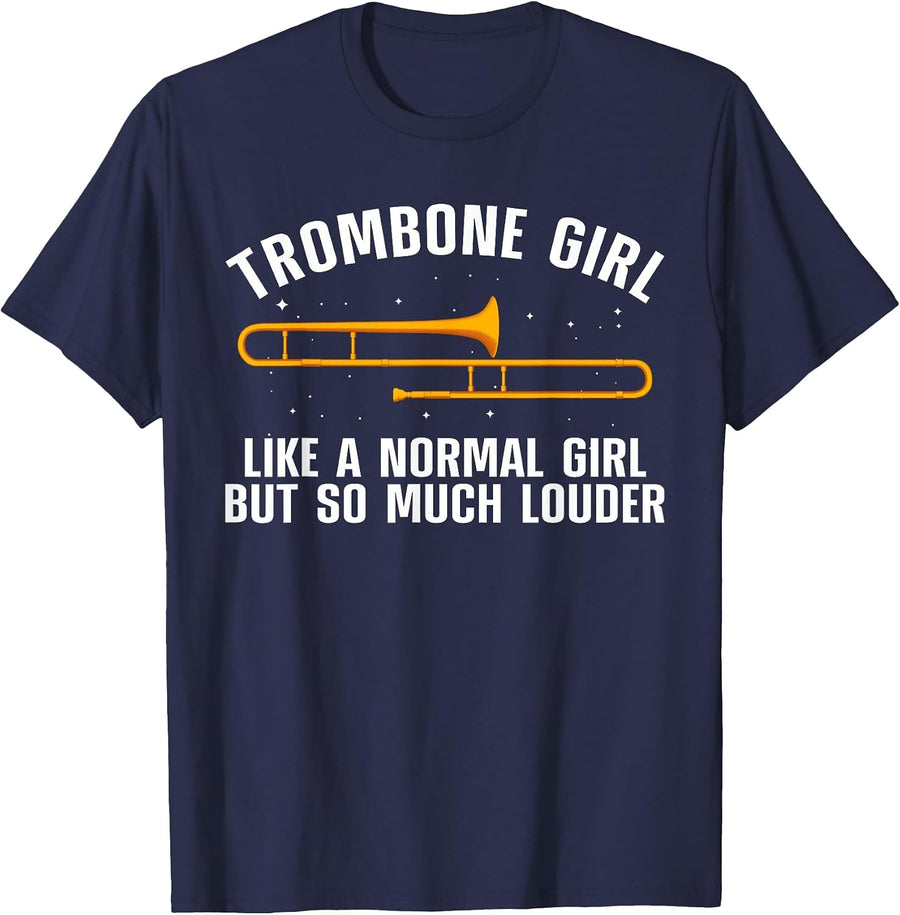 Funny Trombone Art for Women Girls Trombonist Trombone Lover T-Shirt - Navy Blue