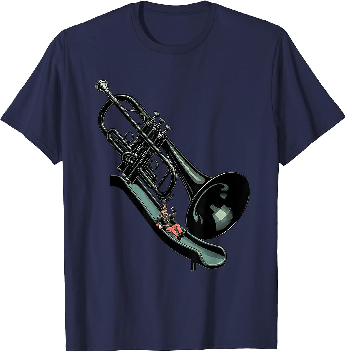 Oversized Trombone Playground Chute Funny Band Player Gift T-Shirt - Navy Blue