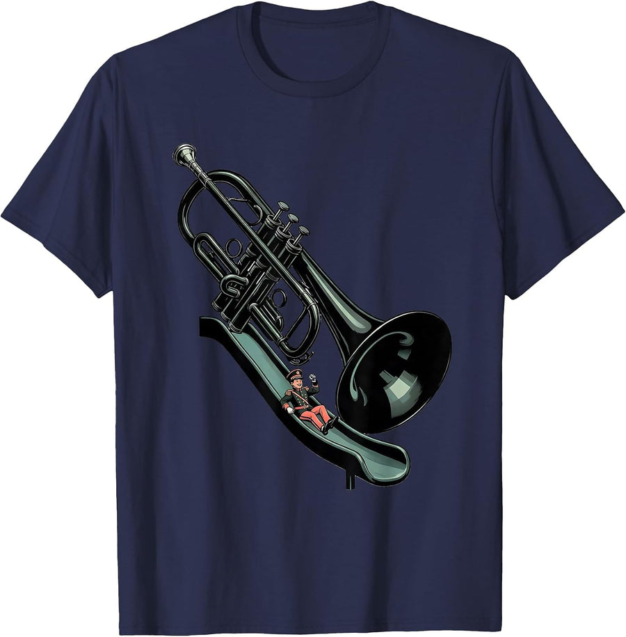 Oversized Trombone Playground Chute Funny Band Player Gift T-Shirt - Navy Blue