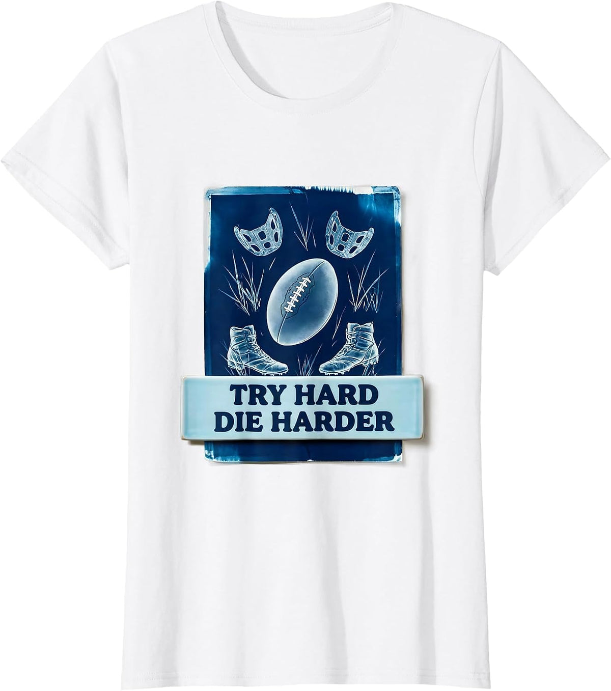 Try Hard Die Harder Rugby Graphic Design T-Shirt - White