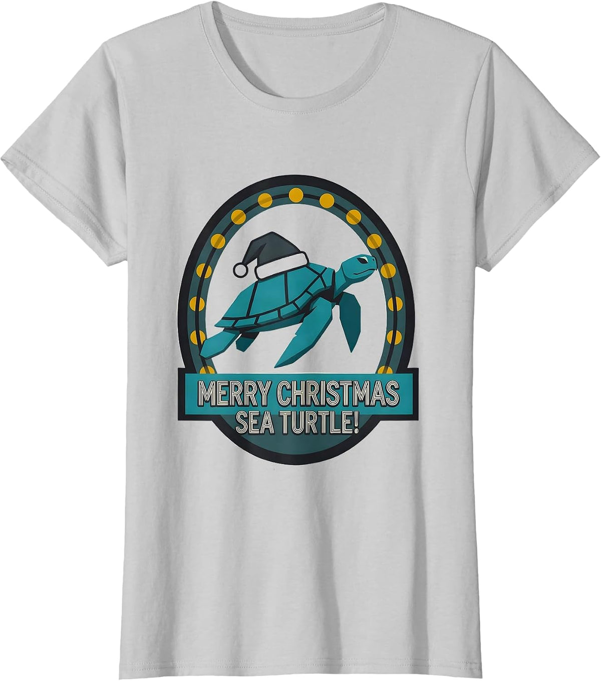Merry Christmas Sea Turtle Midcentury Modern Ugly Christmas T-Shirt - Silver Grey