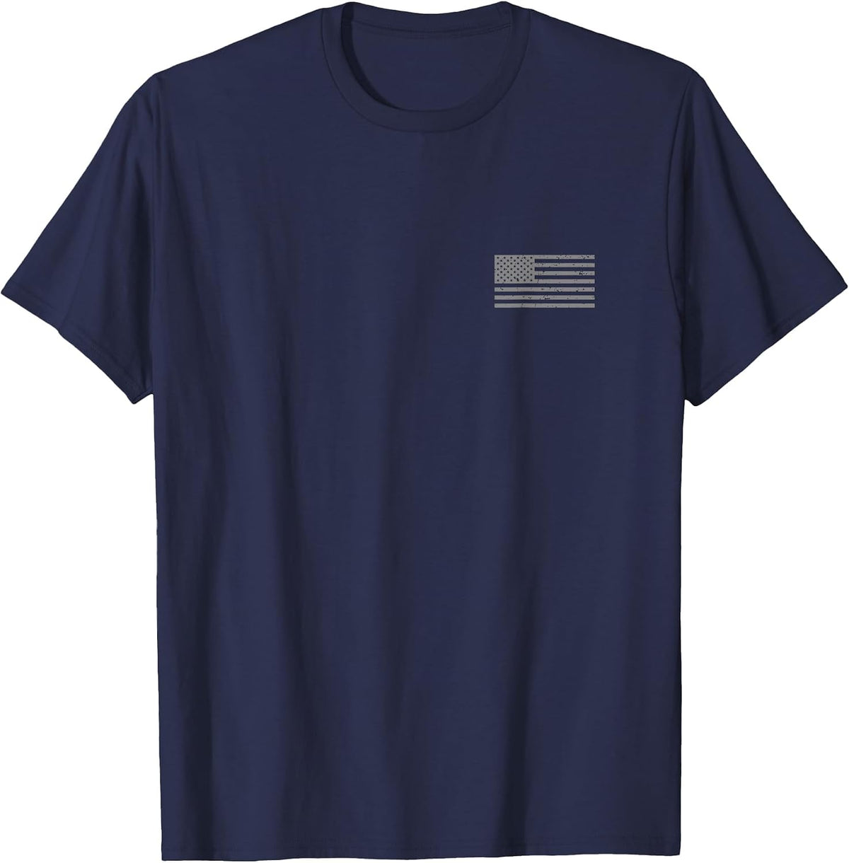 Patriotic Distressed American Flag Left Chest T-Shirt USA T-Shirt - Navy Blue