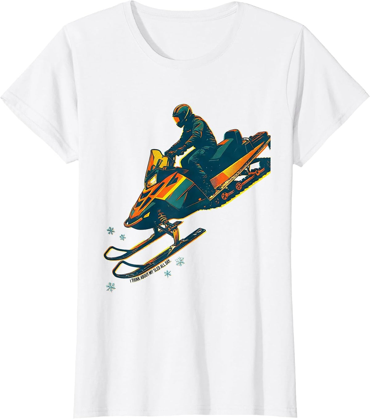 I Think About My Sled All Day Funny Snowmobile Rider Winter T-Shirt - White