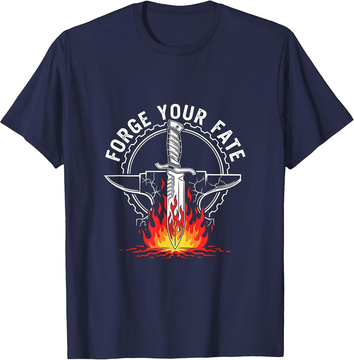 Forge Your Fate Knife Forger Blacksmith Fire Anvil T-Shirt - Navy Blue