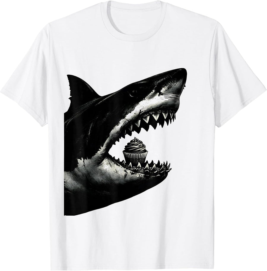 Men's Shark Jaws Silhouette Funny Ocean Wildlife Gift T-Shirt - White