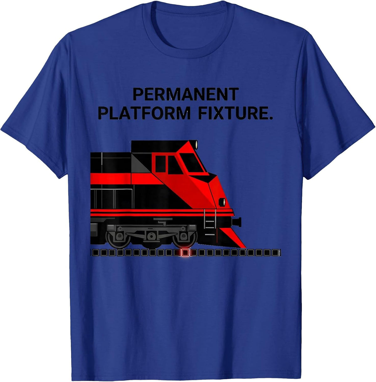 Permanent Platform Fixture Geometric Train Enthusiast Humor T-Shirt - Royal Blue