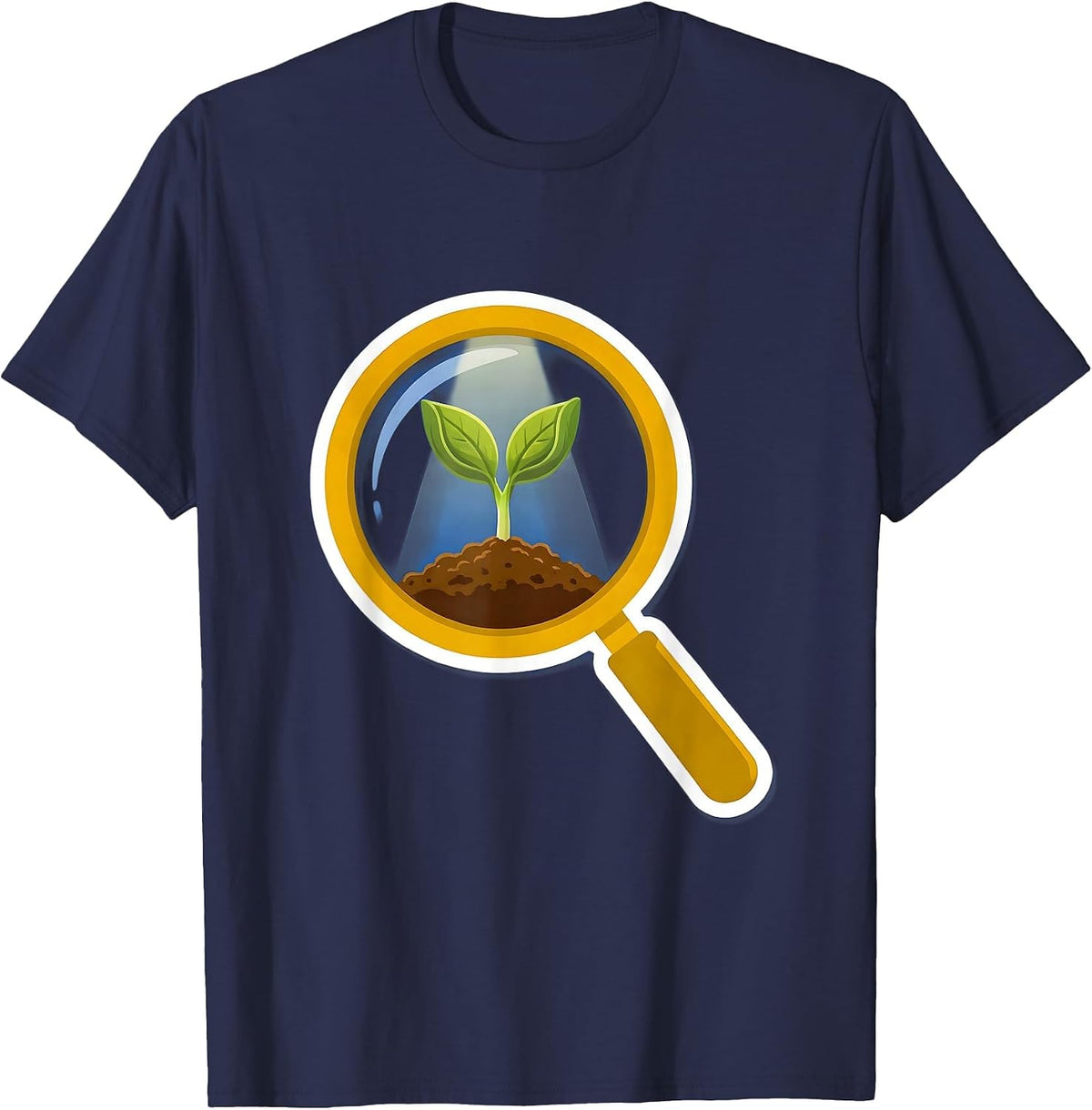 Special Education Teacher Magnifying Glass Seed Art T-Shirt - Navy Blue