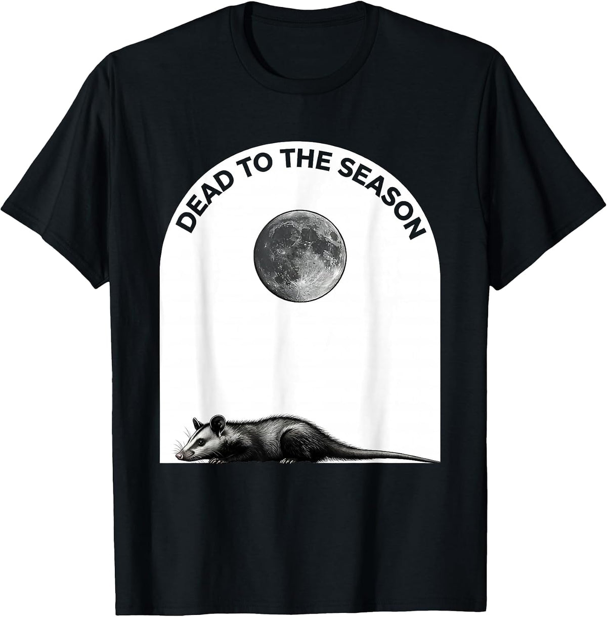 Men's Dead To The Season Minimalist Opossum Halloween Spooky Moon T-Shirt - Black