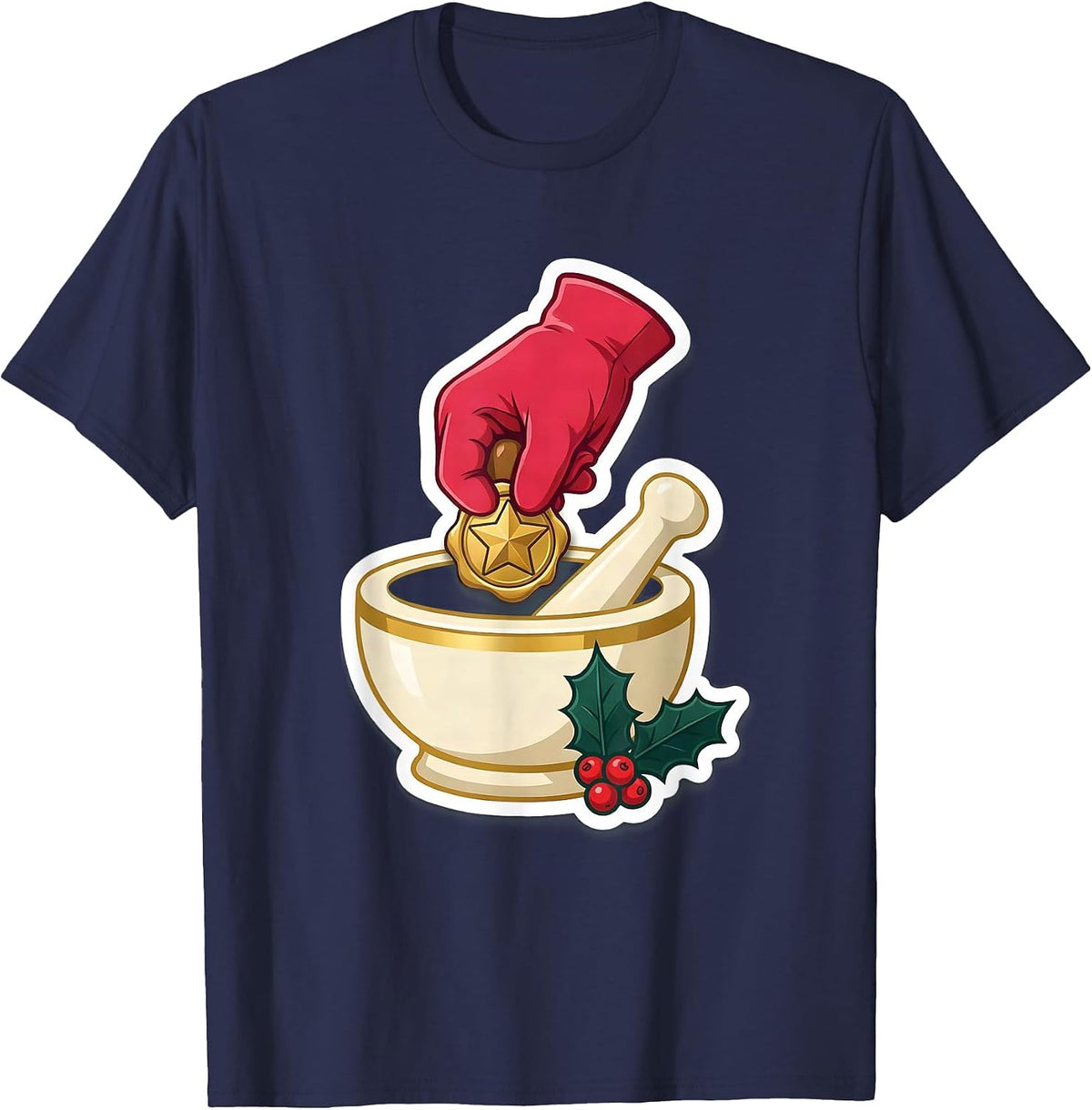 Mortar And Pestle Pharmacy Tech Christmas Squad Humor T-Shirt - Navy Blue