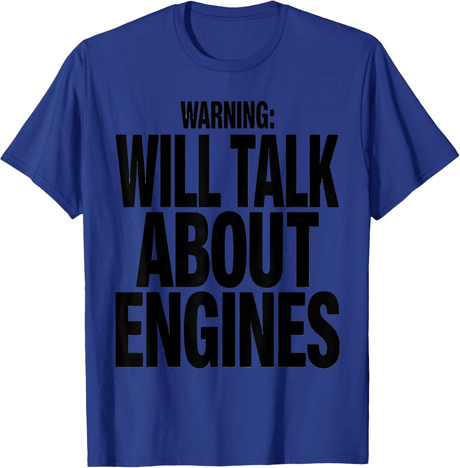 Warning: Will Talk About Engines Funny Mechanic Engine Block T-Shirt - Royal Blue