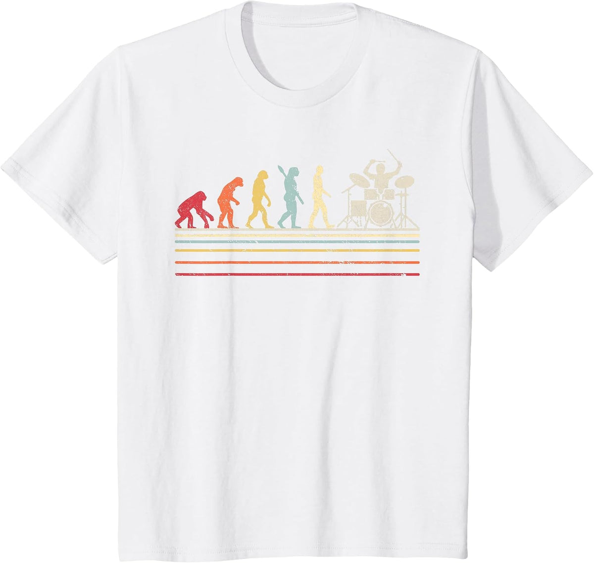 Funny Drummer T Shirt. Retro Vintage Evolution of Man T-Shirt - White