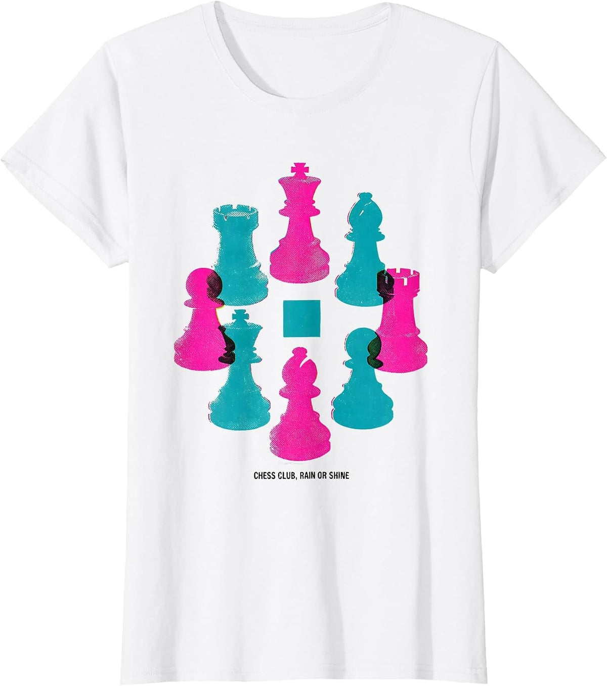 Chess Club Rain Or Shine Risograph Chess Player Humor T-Shirt - White
