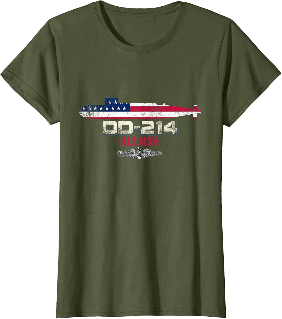 Submarine Veteran Military DD-214 Submarines Service Alumni T-Shirt - Olive Green