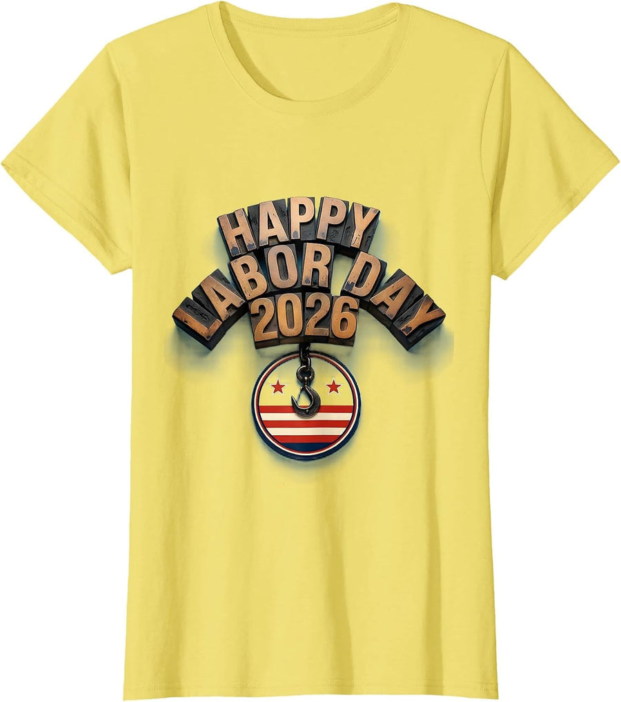 Happy Labor Day 2026 Patriotic Union Pride Messy Bun Mom T-Shirt - Lemon Yellow
