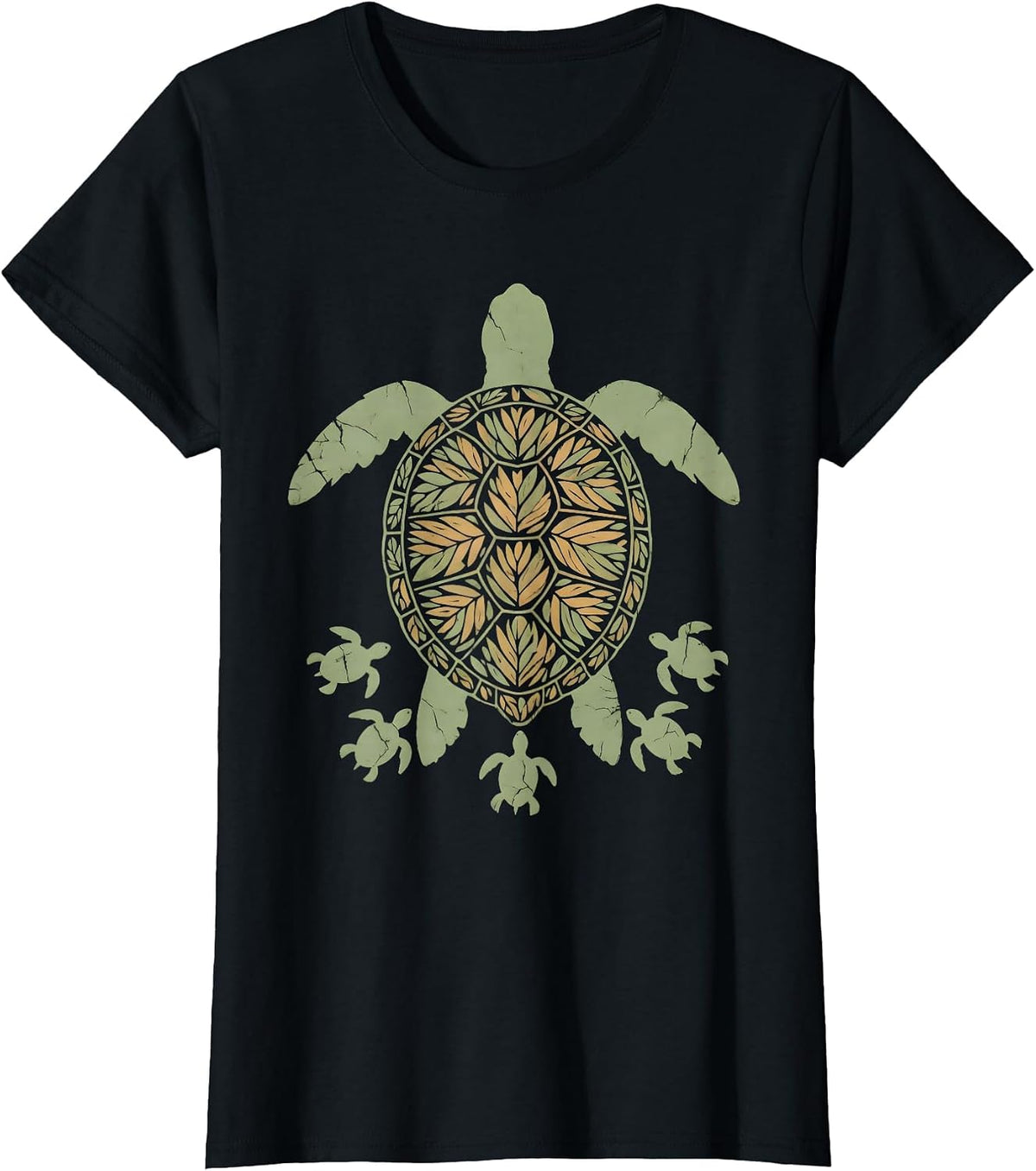 Mother Sea Turtle Releasing Hatchlings at Shore T-Shirt - Black