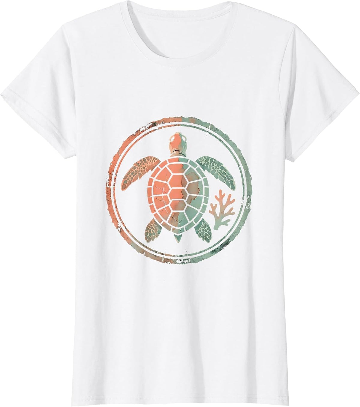 Women's Kids Sea Turtle Colorful Coral Reef Hawaiian Design T-Shirt - White