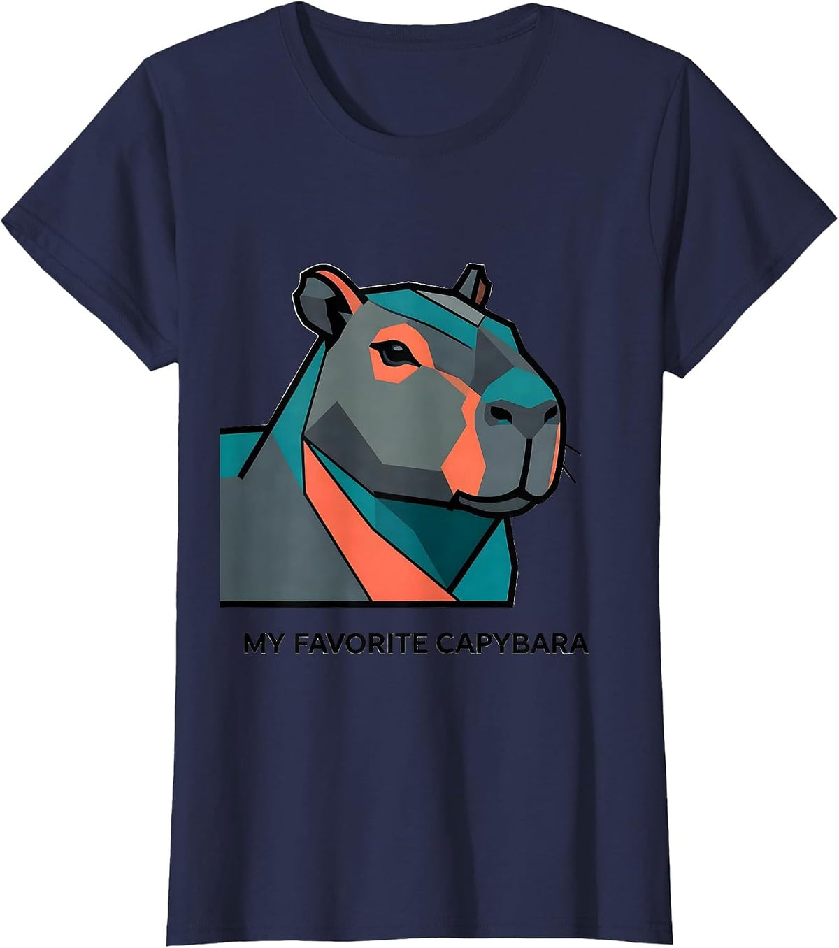 Women's My Favorite Capybara Flat Vector Animal Art Portrait T-Shirt - Navy Blue