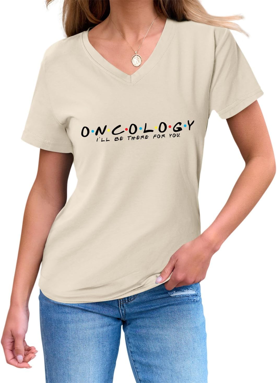 I'll Be There for You Oncology T-Shirt Oncology Nurse Shirts Women Funny Nursing Graphic Tee Cancer Support Tops - Beige