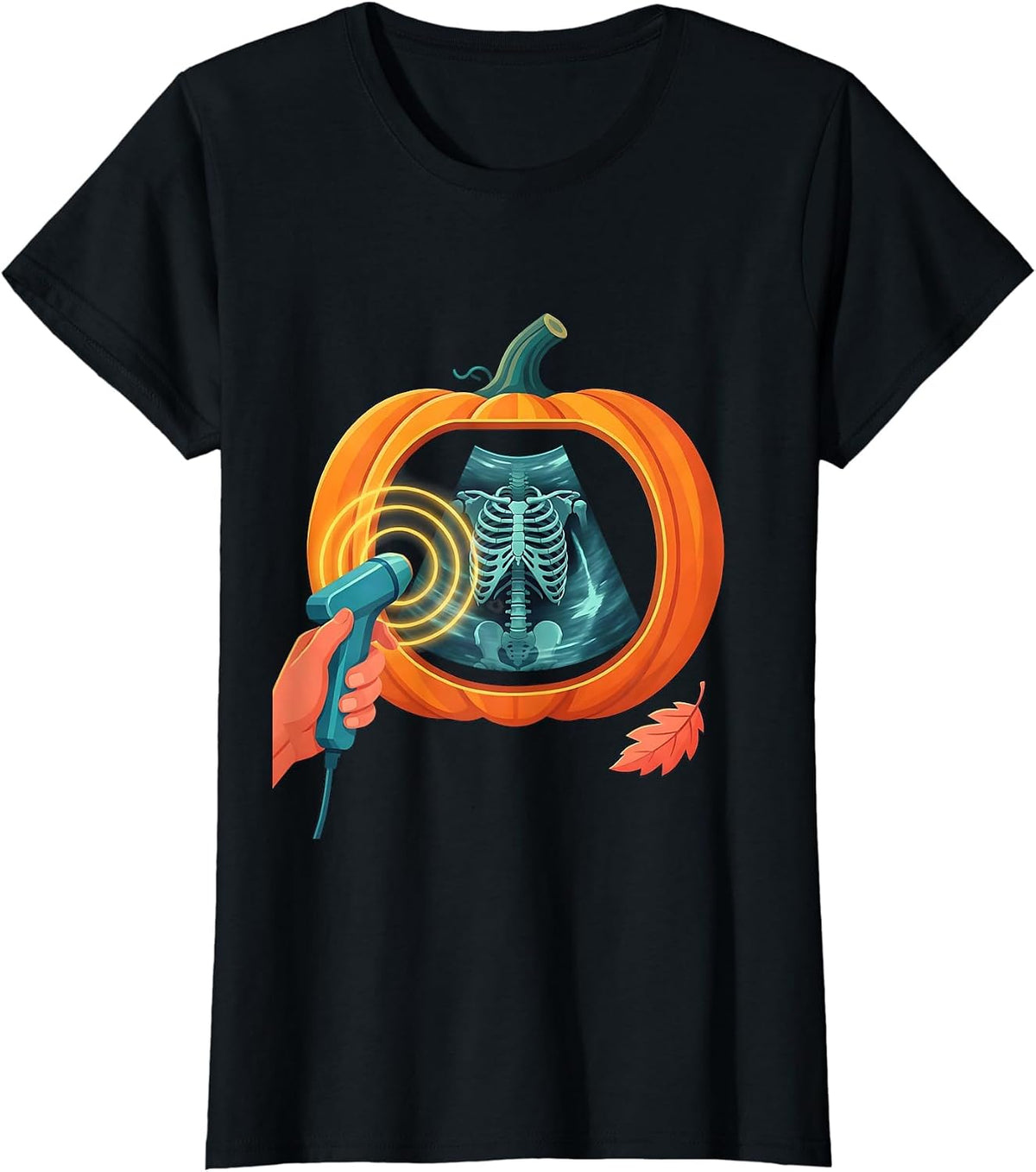 Women's Ultrasound Tech Halloween Radiology Tech Pumpkin Scan T-Shirt - Black