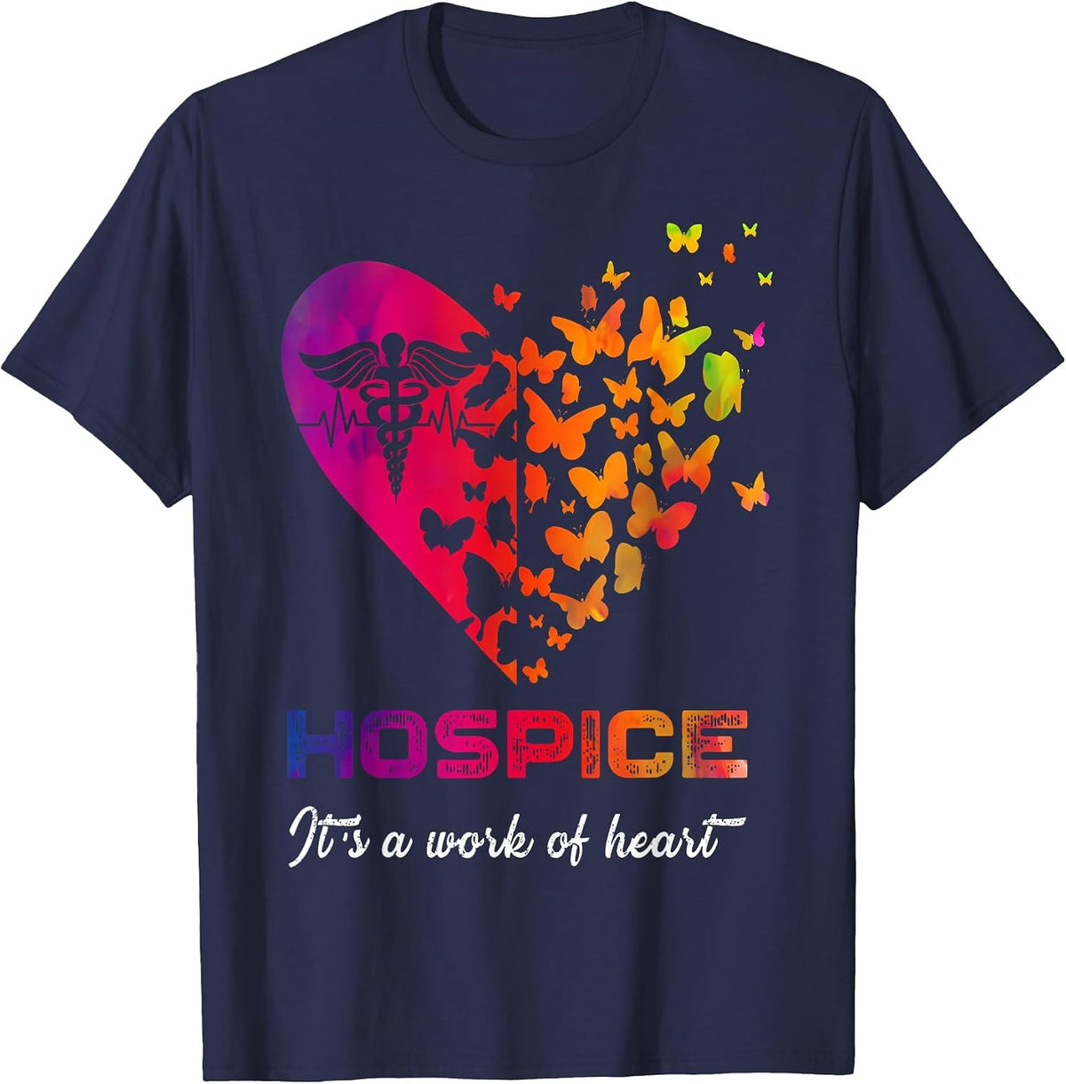 Heart Butterflies Hospice Nurse Appreciation Nursing Scrubs T-Shirt - Navy Blue