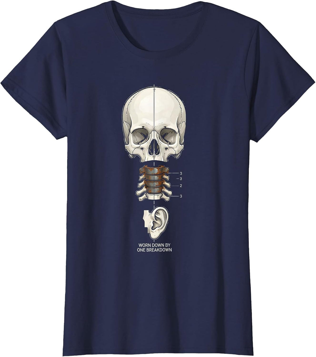 Women's Worn Down By One Breakdown Funny Heavy Metal Metalhead Humor T-Shirt - Navy Blue