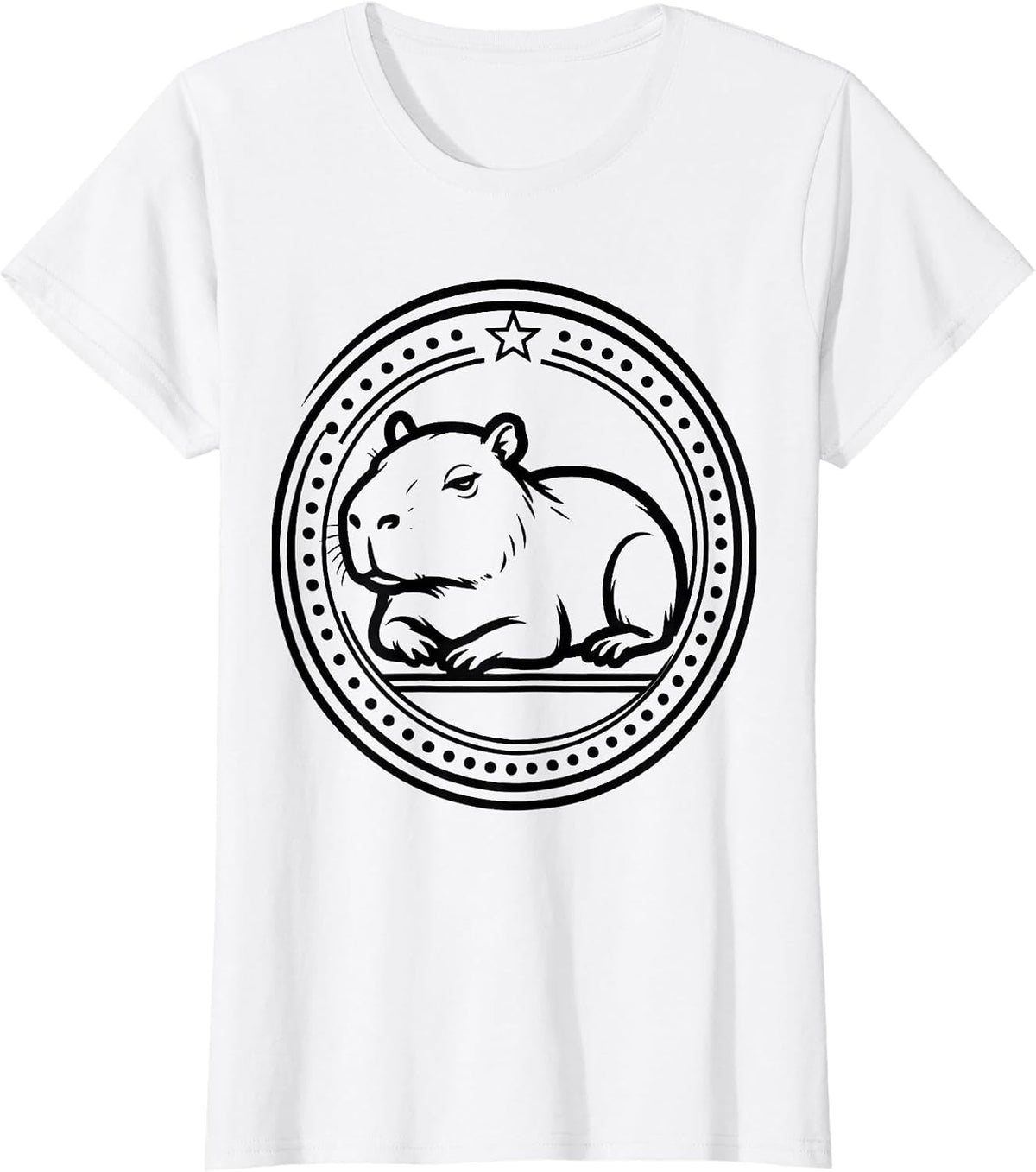 Women's Capybara Badge Line Art Funny Animal Meme T-Shirt - White