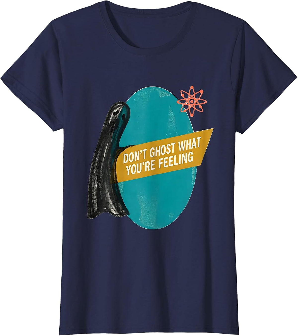 Women's Don't Ghost What You're Feeling Midcentury Modern Halloween T-Shirt - Navy Blue