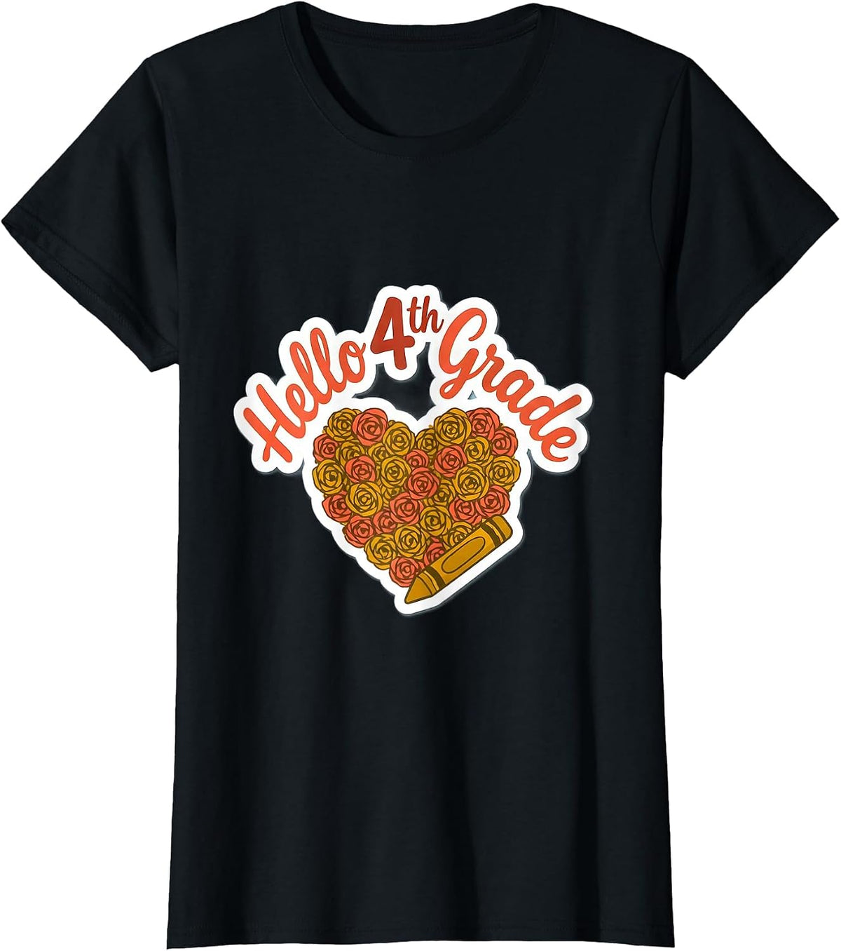 Women's Hello 4th Grade Leopard Heart Kids Back To School T-Shirt - Black