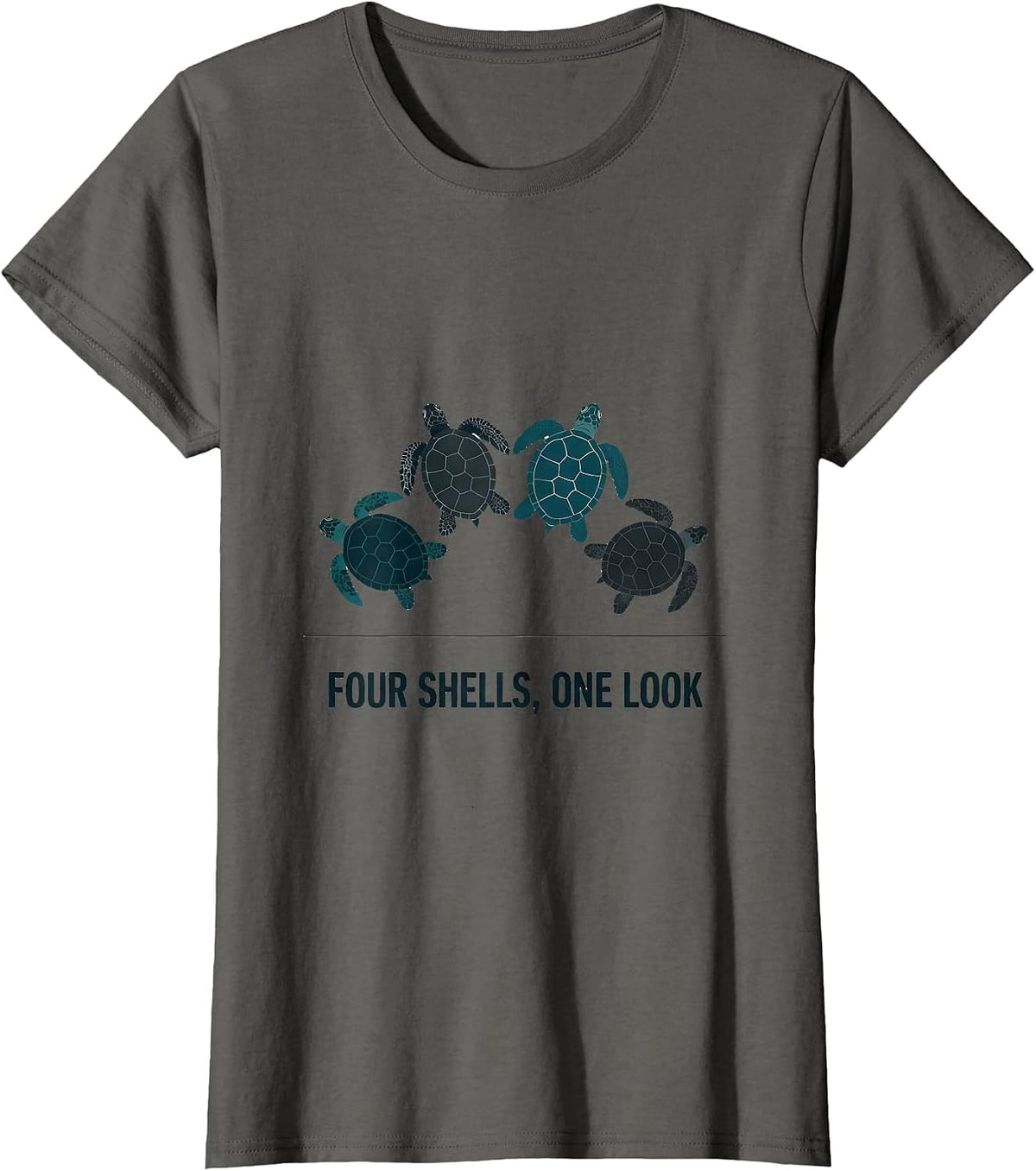 Women's Four Shells One Look Editorial Conceptual Sea Turtle T-Shirt - Asphalt Grey