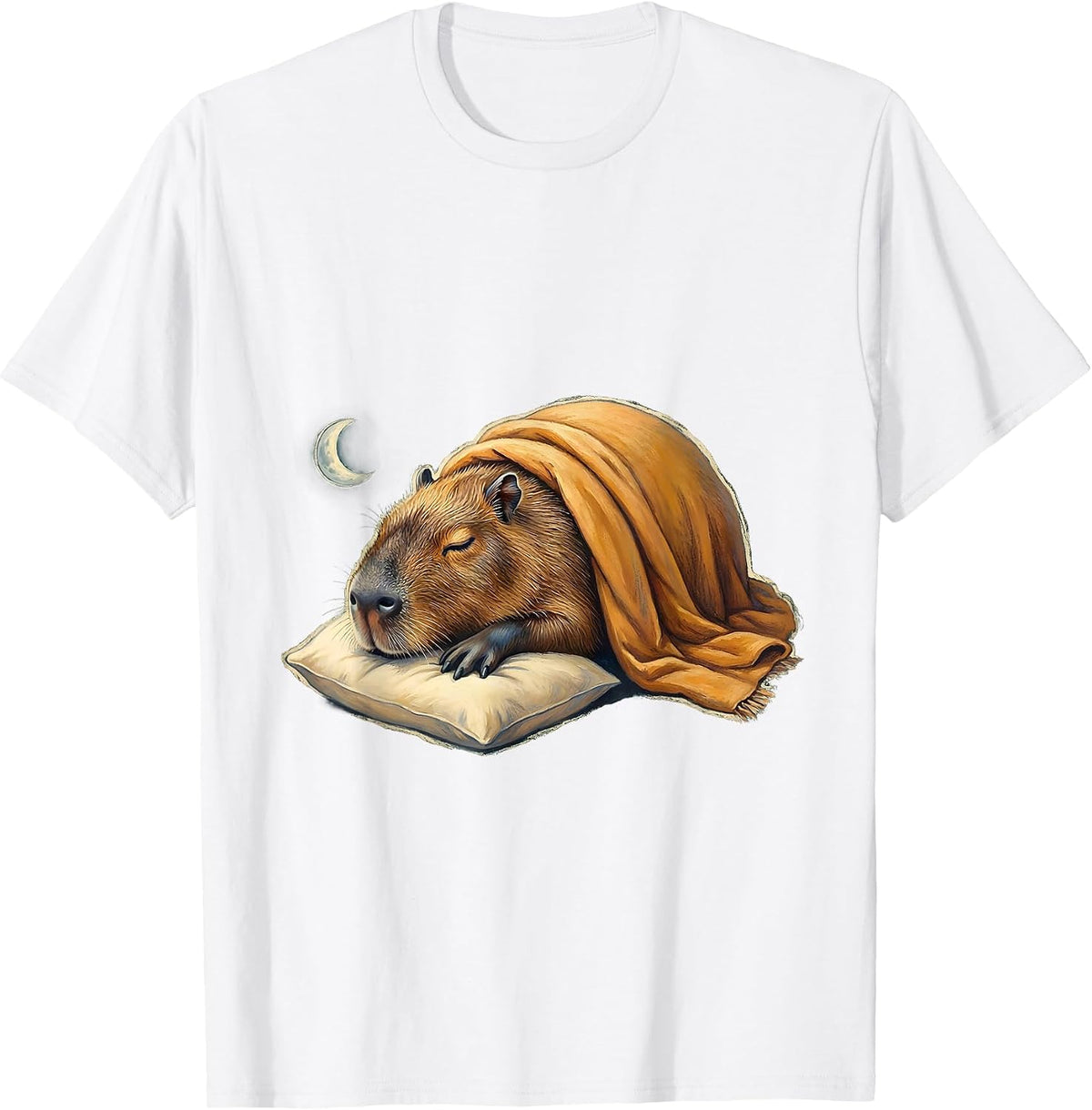 Sleeping Capybara Storybook Animal Lover Pajama T-Shirt - White