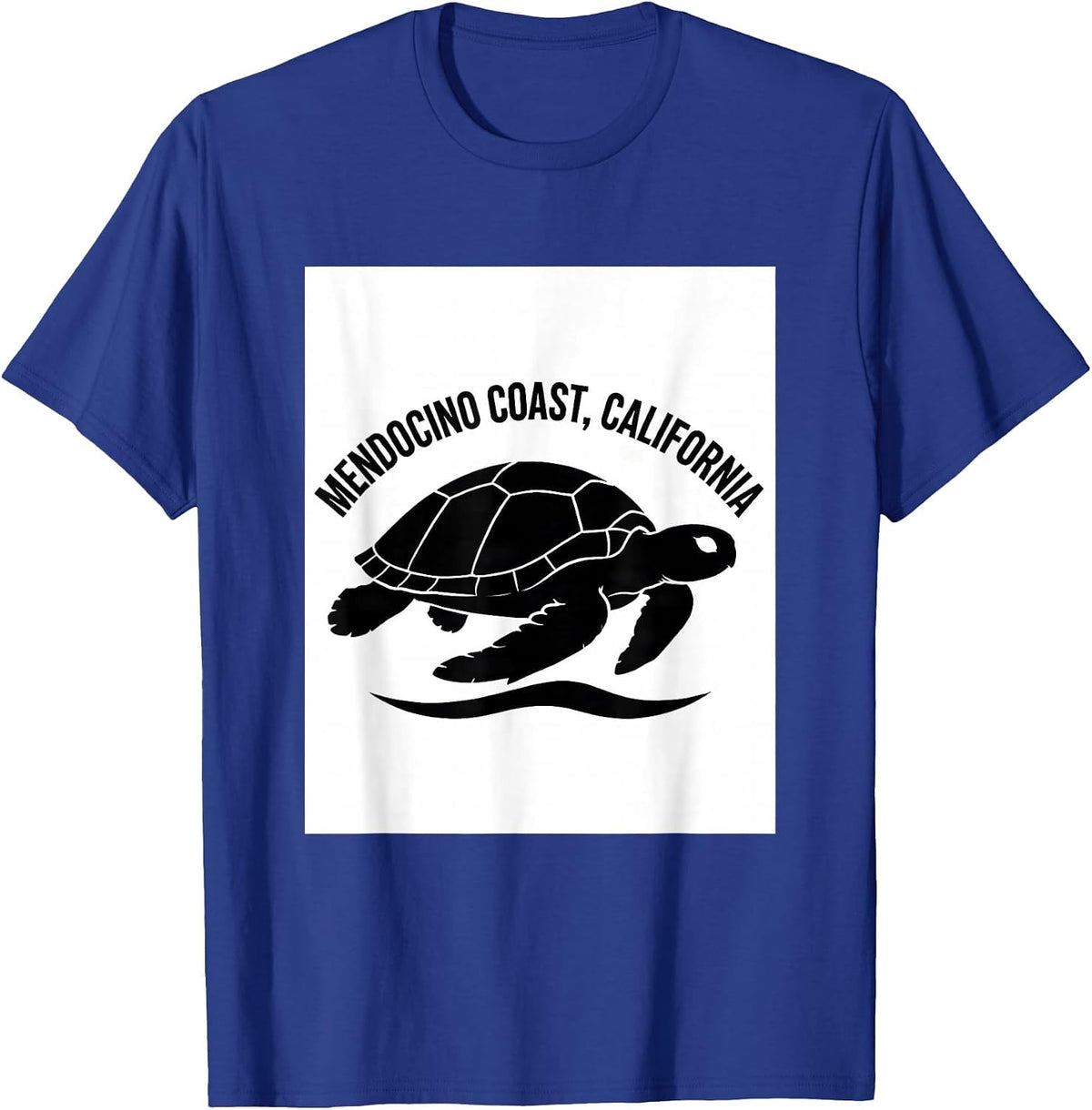 Men's Mendocino Coast California Sea Turtle Silhouette Beach T-Shirt - Royal Blue