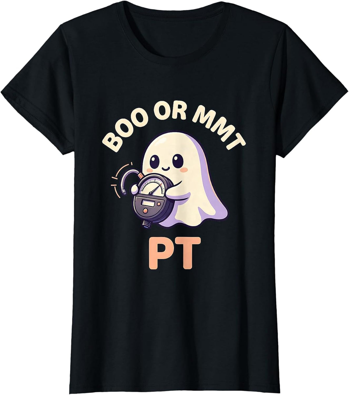 Boo Or MMT PT Cute Kawaii Ghost Physical Therapy Halloween T-Shirt - Black