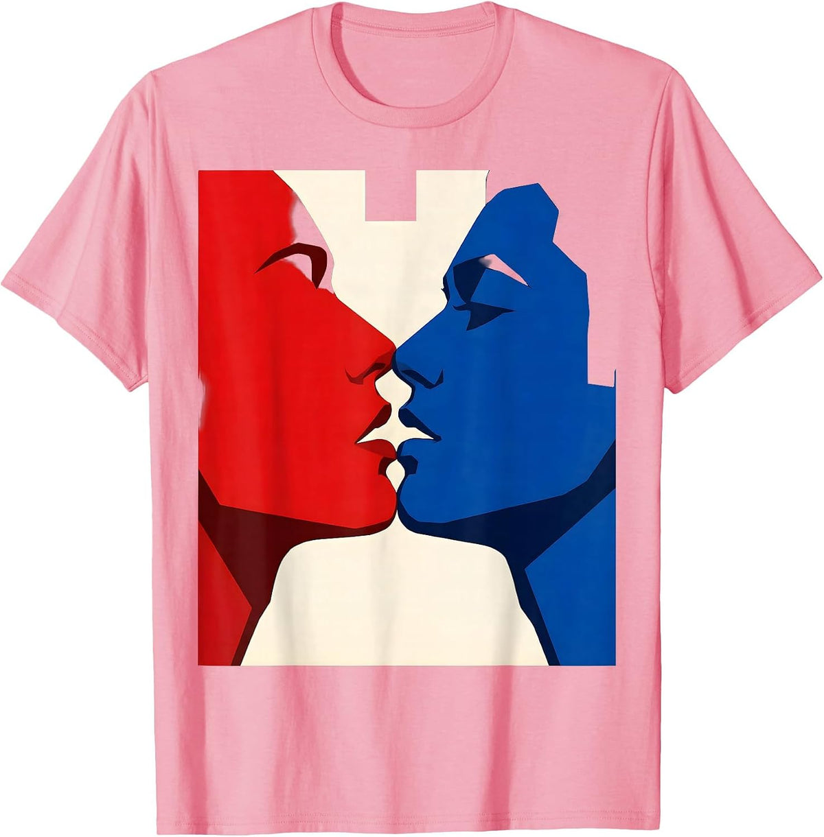 Men's Scarlet Cobalt Geometric Kiss Flirty Party Novelty T-Shirt - Pink