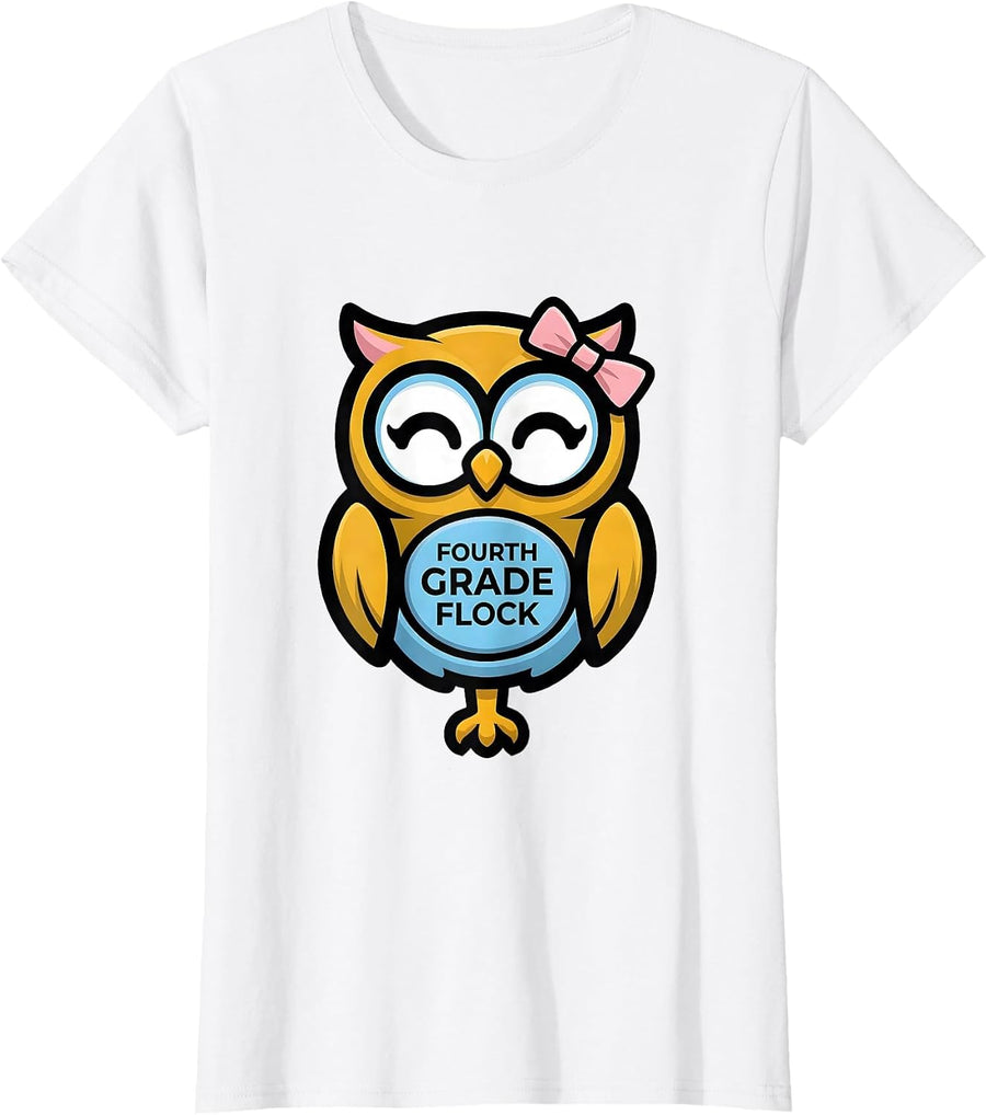 Women's Fourth Grade Flock Cute Coquette Bow Back To School Girl T-Shirt - White
