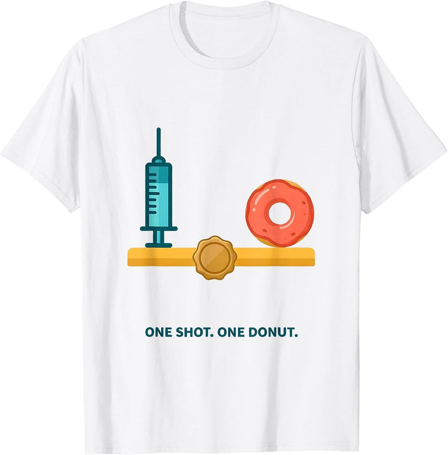 Men's One Shot One Donut Funny Nurse Flu Shot Clinic Humor T-Shirt - White