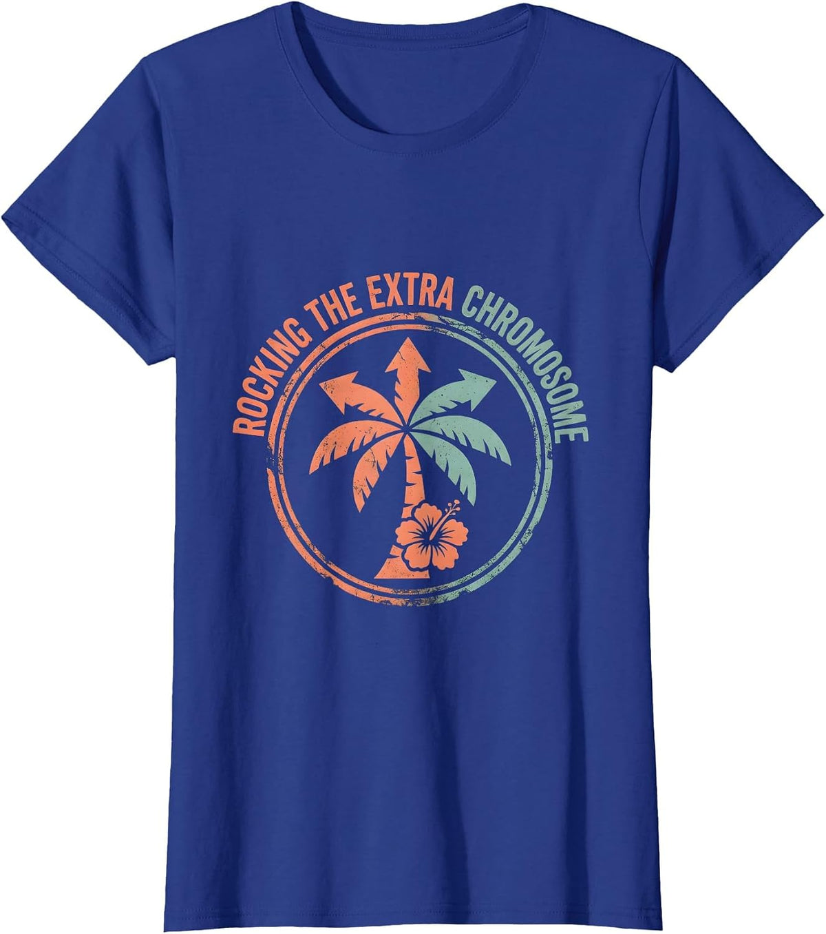 Women's Rocking the Extra Chromosome Awareness Design T-Shirt - Royal Blue