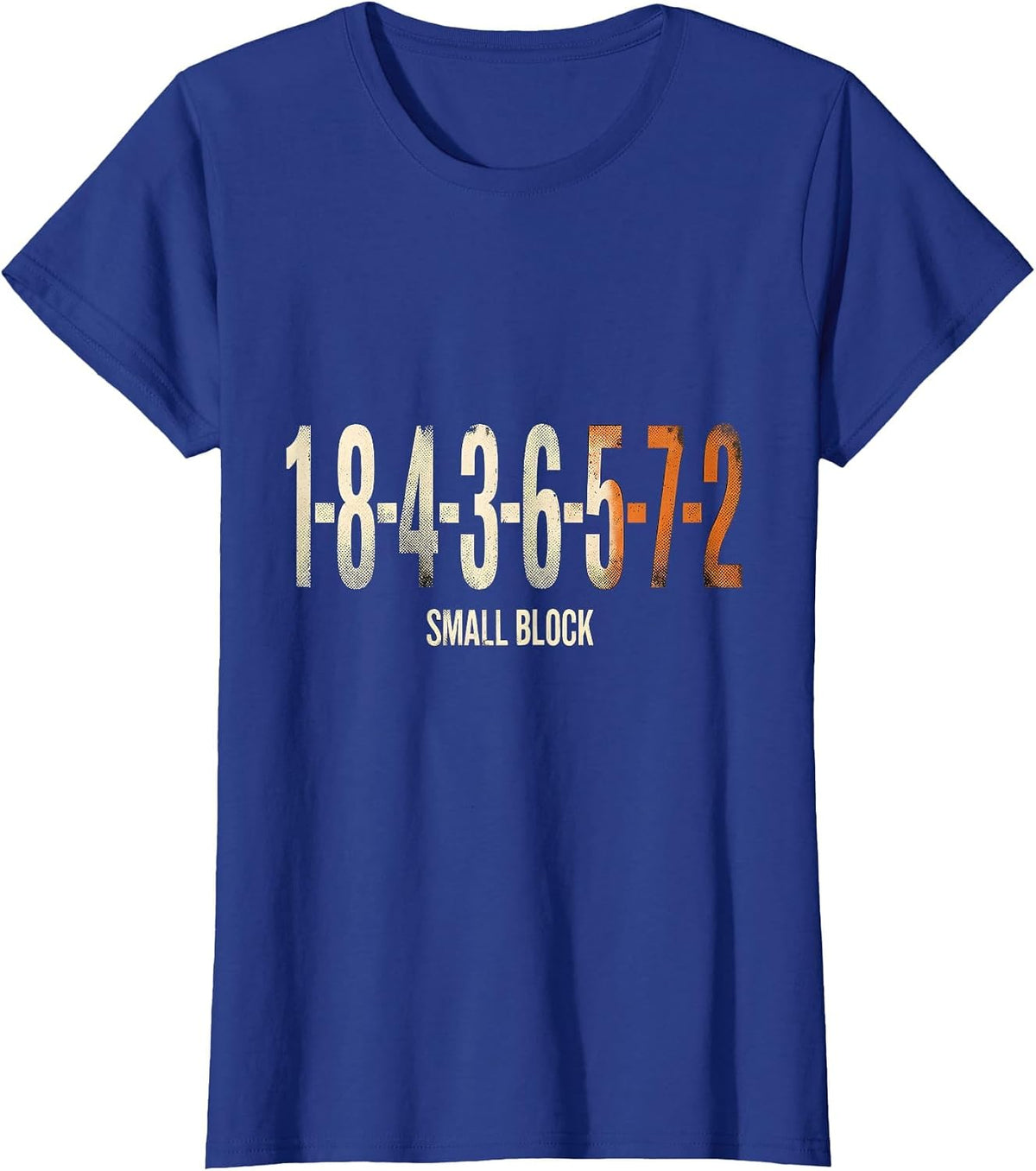 Women's 1-8-4-3-6-5-7-2 Small Block Funny Mechanic Car Engine Humor T-Shirt - Royal Blue