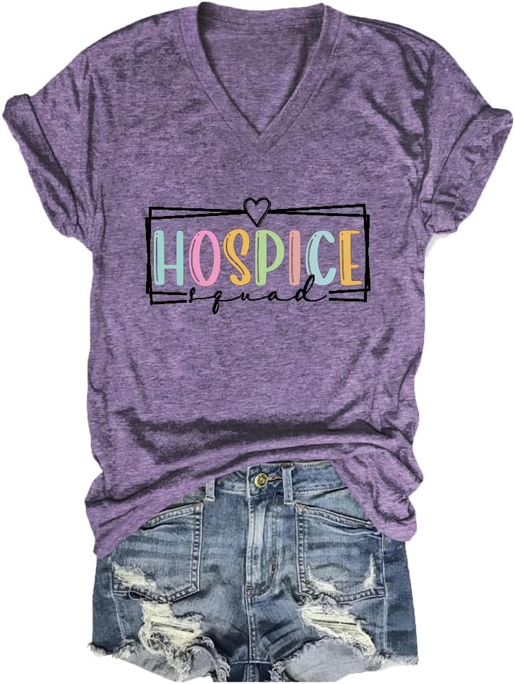 Hospice Squad Shirt Womens Casual Graphic Comfy T-Shirt Hospice Nurse Summer T-Shirts Hospice Rn Shirts Nurse Tops - Purple