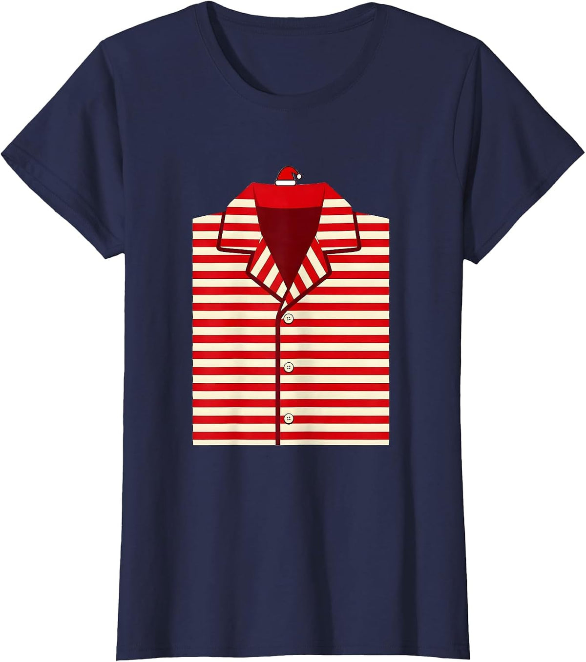 Women's Folded Pajama Fragment Minimalist Christmas Novelty T-Shirt - Navy Blue