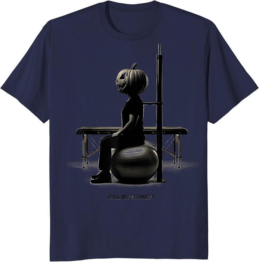 Trick Or Posture PT Funny Physical Therapy Halloween T-Shirt - Navy Blue